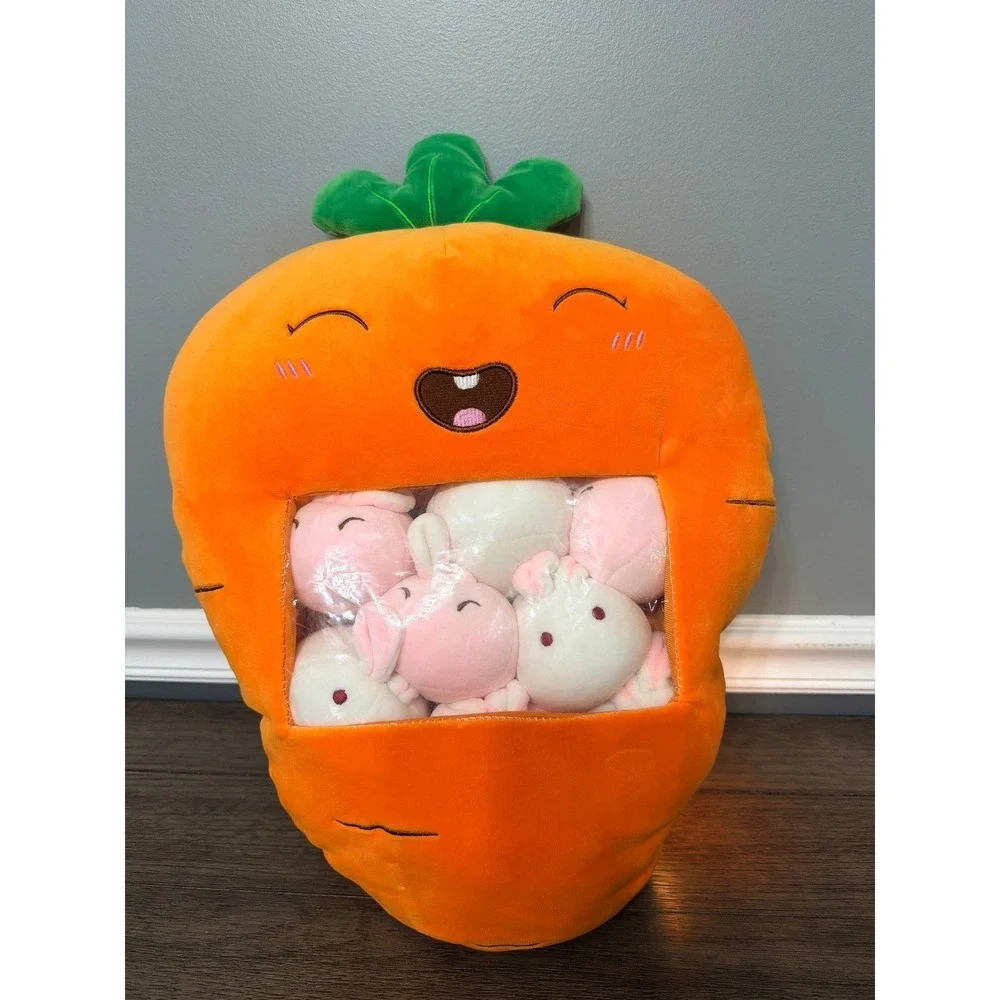 REFAHB Kawaii Carrot Bunny Pillow Plush Snack Bag with 8 Mini Bunnies Orange 15